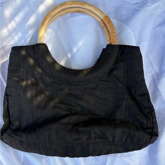 Purse Black w/Beads, Cowrie Shells Wooden Handle Boho Handbag Whitehouse Market - Picture 5 of 8